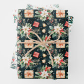 Kerst Poinsettia's, bomen en kransen Inpakpapier Vel (In situ)