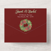 Kerst Poinsettias Bruiloft Groen & Rood All In One Uitnodiging (Achterkant)