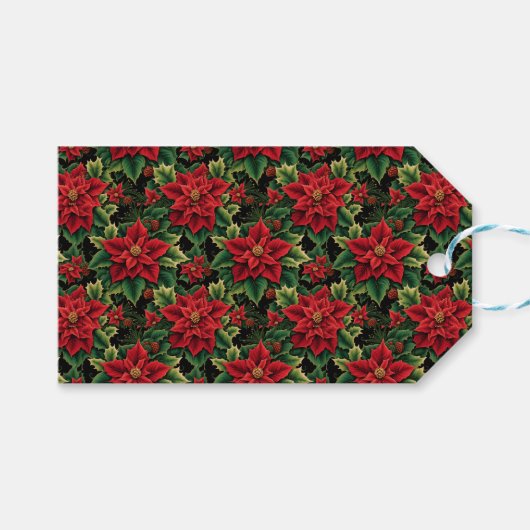 Kerst Poinsettia's Cadeaulabel (Voorkant (Horizontaal))