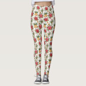 Kerst Poinsettias, Candy Canes, Vogels Leggings (Voorkant)