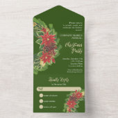 Kerst Poinsettias Company Party Groen All In One Uitnodiging (Binnen)