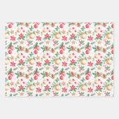 Kerst Poinsettia's en Ornamenten Inpakpapier Vel (Voorkant 3)