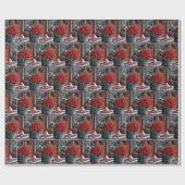 Kerst Poinsettia's en Witte Kat Op Deurmat Cadeaupapier (Vlak)