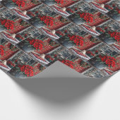 Kerst Poinsettia's en Witte Kat Op Deurmat Cadeaupapier (Hoek)