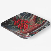 Kerst Poinsettia's en Witte Kat Op Deurmat Papieren Bordje (Gebogen)