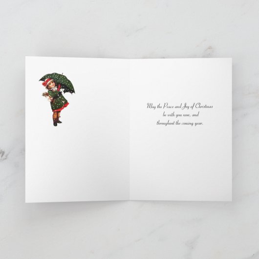 Kerst, Poinsettias, Meisje met paraplu, Sneeuw Feestdagen Kaart (Binnen)