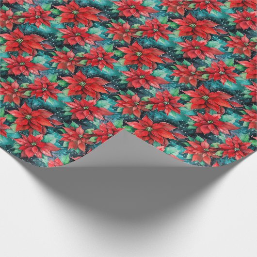 Kerst Poinsettias Traditioneel vakantieontwerp Cadeaupapier (Hoek)
