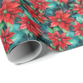 Kerst Poinsettias Traditioneel vakantieontwerp Cadeaupapier (Rol Hoek)