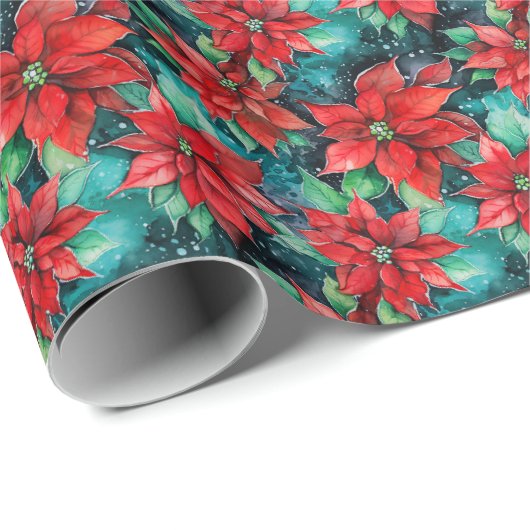 Kerst Poinsettias Traditioneel vakantieontwerp Cadeaupapier (Rol Hoek)