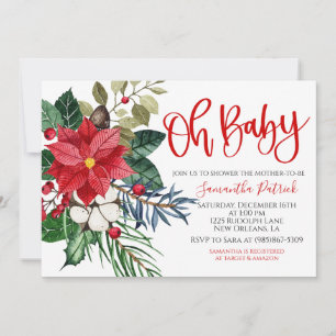 Kerst Pointsettia Baby shower Invitation Kaart