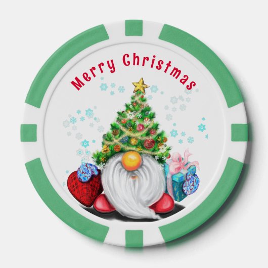 Kerst Poker Chips Gnome met Cadeaus (Voorkant)