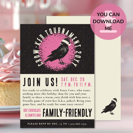 Kerst Poker en Game Night Crow Uitnodiging