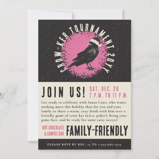 Kerst Poker en Game Night Crow Uitnodiging (Voorkant)