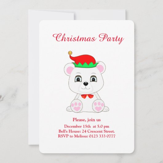 Kerst Polar Beer Elf op White Party Invitation Kaart (Voorkant)