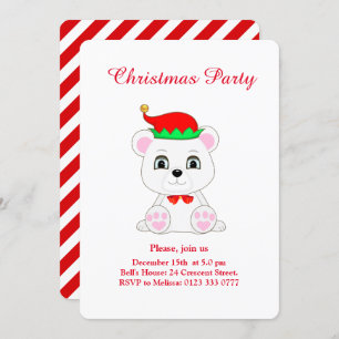 Kerst Polar Beer Elf op White Party Invitation Kaart