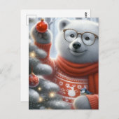 Kerst Polar Beer en vogeltje Briefkaart (Voorkant / Achterkant)