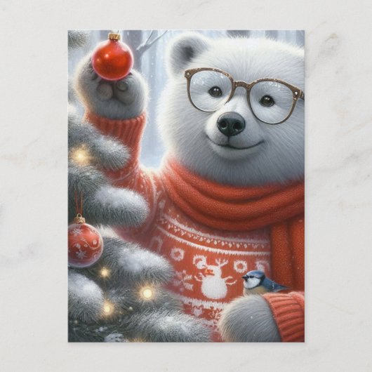 Kerst Polar Beer en vogeltje Briefkaart (Voorkant)