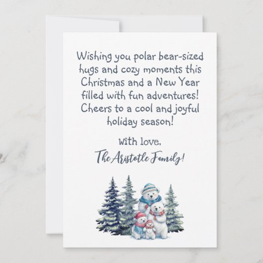 Kerst Polar Beer Familie Vakantie Flat Kaart (Achterkant)