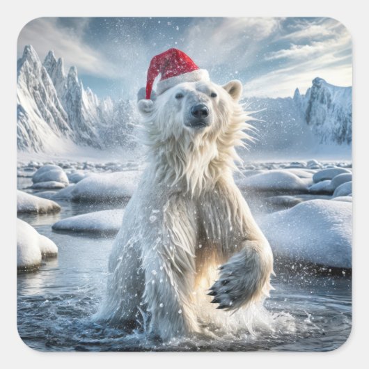 Kerst Polar Beer in Arctisch water Vierkante Sticker (Voorkant)