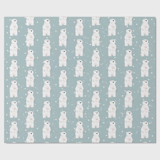 Kerst Polar Beer in Sneeuwvlokken Wrapping Paper Cadeaupapier (Vlak)