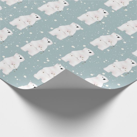 Kerst Polar Beer in Sneeuwvlokken Wrapping Paper Cadeaupapier (Hoek)