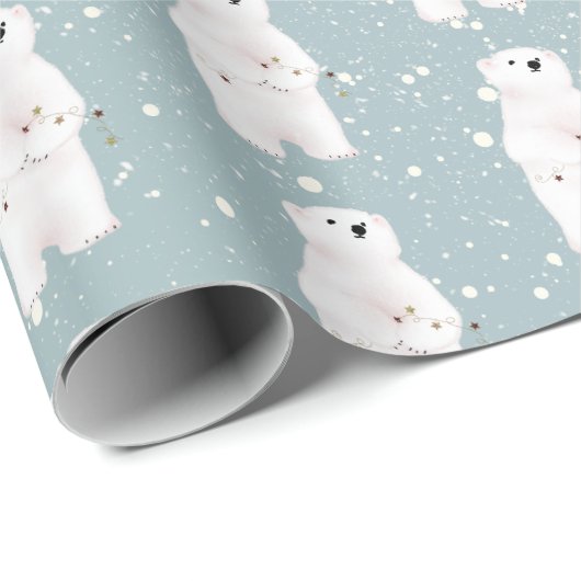 Kerst Polar Beer in Sneeuwvlokken Wrapping Paper Cadeaupapier (Rol Hoek)