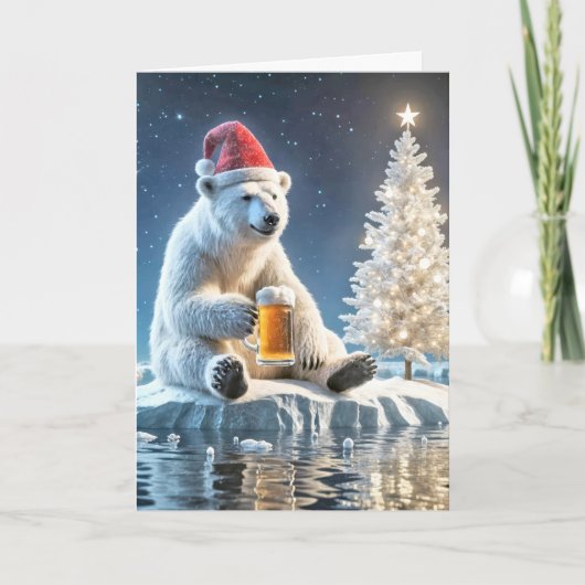 Kerst Polar Beer met bier Feestdagen Kaart (Voorkant)