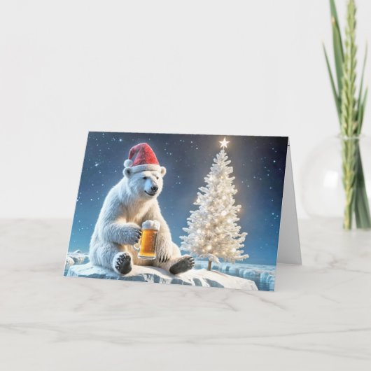 Kerst Polar Beer met bier Feestdagen Kaart (Voorkant)