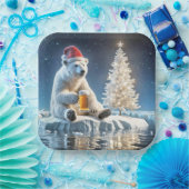 Kerst Polar Beer met bier Papieren Bordje (Feest)
