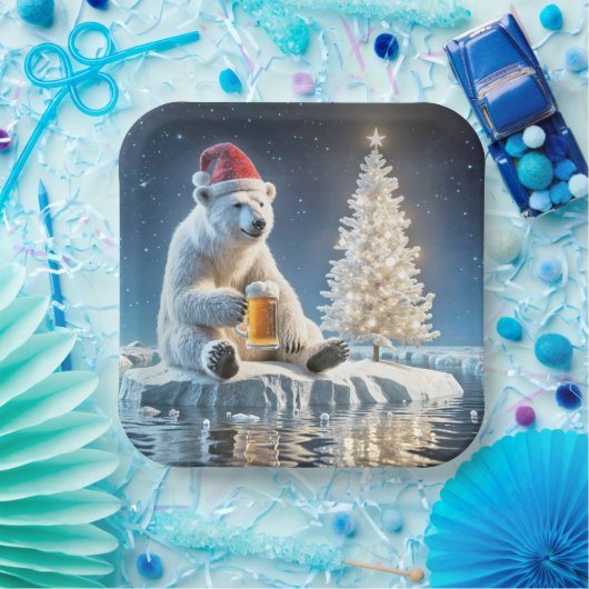 Kerst Polar Beer met bier Papieren Bordje (Feest)