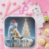 Kerst Polar Beer met bier Papieren Bordje (Feest)