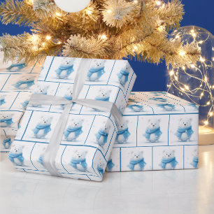 Kerst Polar Beer met blauwe sjaal Cadeaupapier