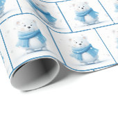 Kerst Polar Beer met blauwe sjaal Cadeaupapier (Rol Hoek)
