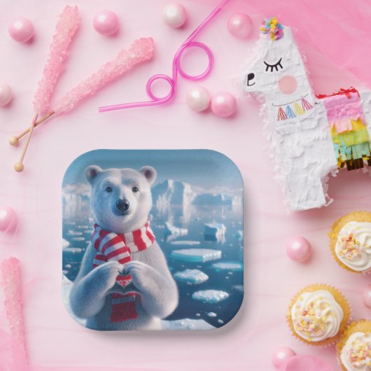 Kerst Polar Beer met een hart Papieren Bordje (Feest)