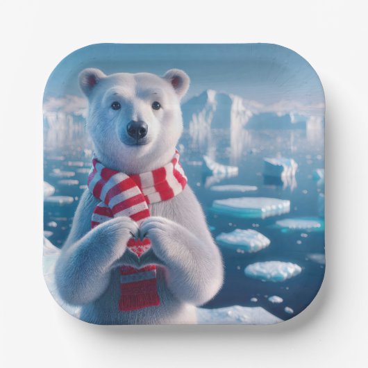 Kerst Polar Beer met een hart Papieren Bordje (Voorkant)