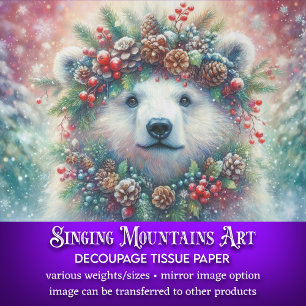 Kerst Polar Beer met Holly & Pine Decoupage Tissuepapier