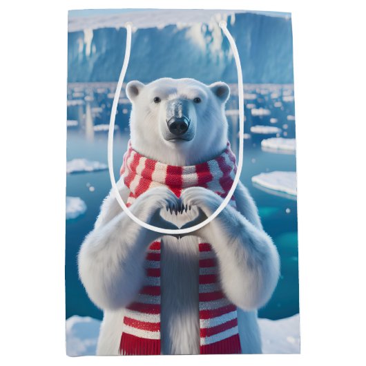 Kerst Polar Beer met poten in hartvorm Medium Cadeauzakje (Voorkant)
