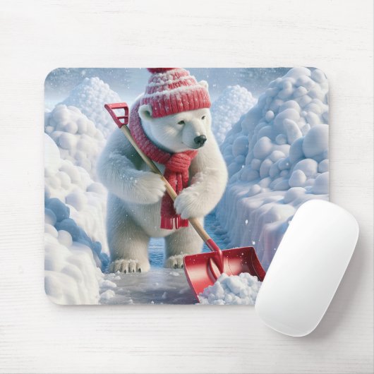 Kerst Polar Beer met rode schop Muismat (Met muis)