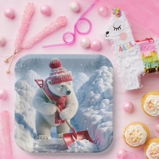 Kerst Polar Beer met rode schop Papieren Bordje (Feest)