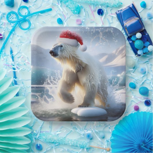Kerst Polar Beer met Santa Pet Papieren Bordje (Feest)