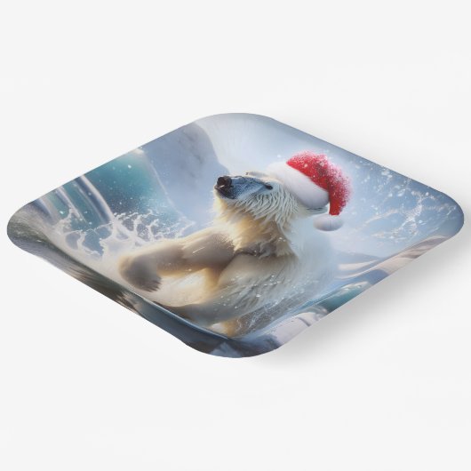Kerst Polar Beer met Santa Pet Papieren Bordje (Gebogen)