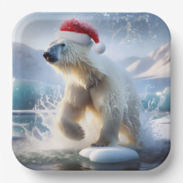 Kerst Polar Beer met Santa Pet Papieren Bordje