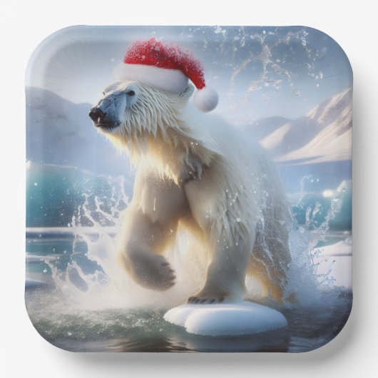 Kerst Polar Beer met Santa Pet Papieren Bordje (Voorkant)