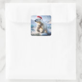 Kerst Polar Beer met Santa Pet Vierkante Sticker (Tas)