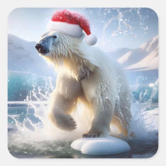 Kerst Polar Beer met Santa Pet Vierkante Sticker (Voorkant)