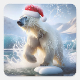 Kerst Polar Beer met Santa Pet Vierkante Sticker