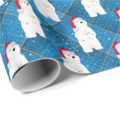 Kerst Polar Beer op Blue Plaid Cadeaupapier (Rol Hoek)