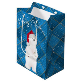 Kerst Polar Beer op Blue Plaid Medium Cadeauzakje