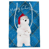 Kerst Polar Beer op Blue Plaid Medium Cadeauzakje (Voorkant)