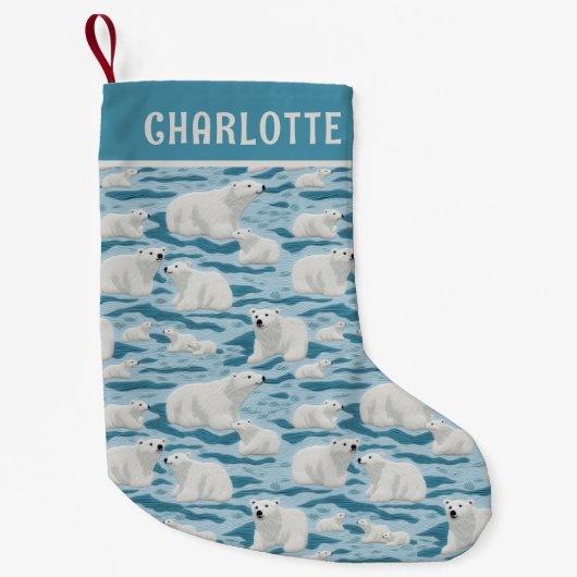 Kerst Polar Beer Patroon Gepersonaliseerde naam Kleine Kerstsok (Voorkant)